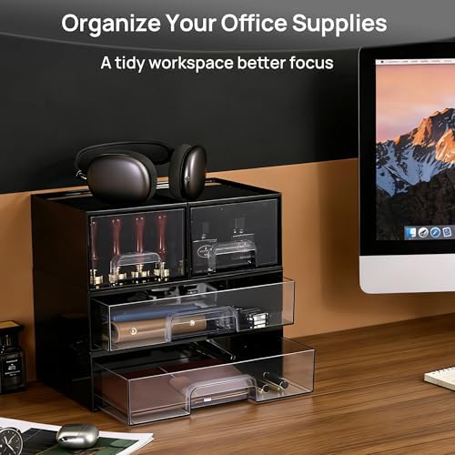 Vtopmart Black Stackable Storage Drawers, 2 Pack Wide Organizers