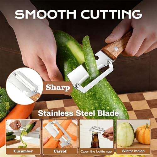 NEW Premium Vegetable Peeler with Wooden Handle and Bottle Opener: 2-in-1 Stainless Steel Kitchen Tool for Fruit Apple Potato Pumpkin Papaya (1Pcs)