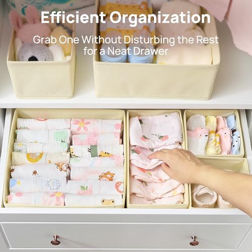 Vtopmart 12 Pack Baby Clothes Organizer, Foldable Fabric Drawer Bins, Beige