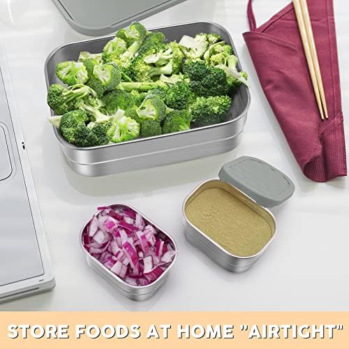 Tanjiae 3 CUP+1 CUP Stainless Steel Lunch Snack Containers Set | Leak Proof 304 Stainless Steel Food Containers with Silicone Lids - Perfect Metal Lunch Box for School and Daycare (25oz+8oz*2)