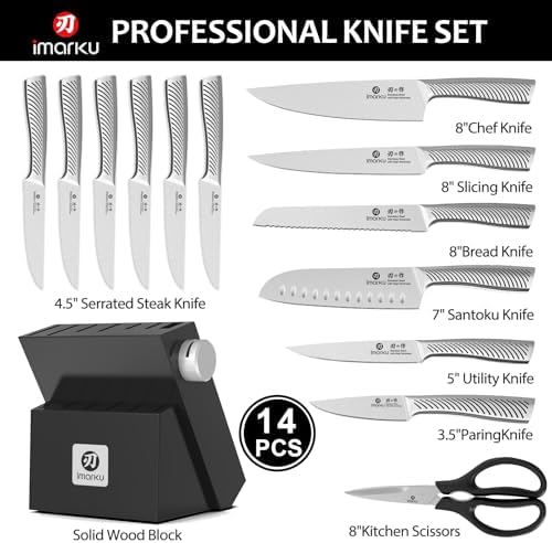 imarku 14-Piece Knife Block Set with Build-in Sharpener