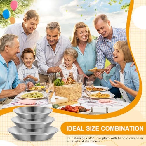 3 Pcs Stainless Steel Pie Pan Set, Pizza Pan Deep Pie Dish Pie Plate Baking Tray Dishes for Pizza Baking Serving Oven Grill, 3 Sizes