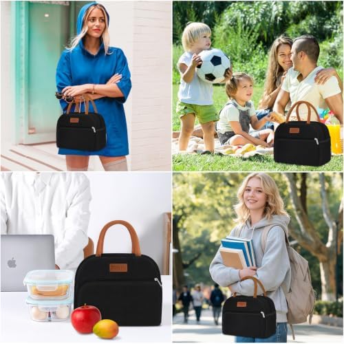 Coobiiya Lunch Box Lunch Bag for Women Men,Reusable Cute Lunch Pail bag,Leakproof,Insulated LunchBox Tote Compact 10L, Cooler Lunch Container for Work Travel Office (Black)