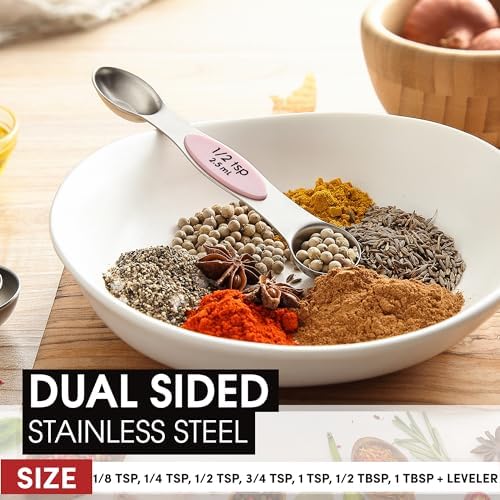 Spring Chef Stainless Steel 8 Magnetic Measuring Spoons Set, Pink Lemonade