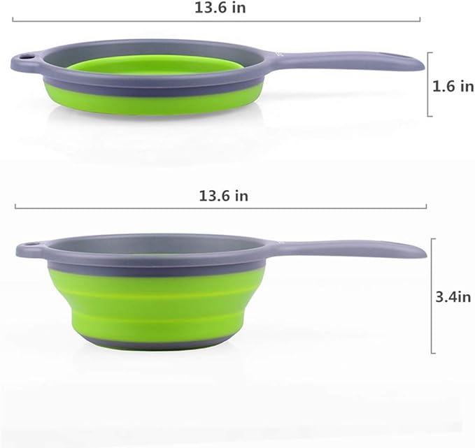 ZOER Kitchen Foldable Pasta Strainers,Collapsible Colanders with Handles,Space-Saver Folding Silicone Strainers Colander,Capacity of 2 quart (Green and Green)