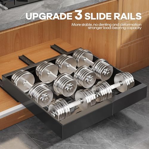 Seinloes 6Pack Expandable Pull Out Cabinet Organizer 21"Deep with Raising Pad for Framed Cabinets,Slide Out Drawers with 4pcs Divider Racks,Roll Out Shelves Adhesive,Adjustable Width 12.05"-20.4"Black