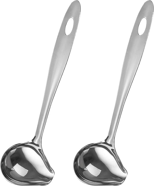 2 PCS Gravy Ladle with Pour Spout, 10.6 inch Long Handle Sauce Ladle, Stainless Steel Saucier Drizzle Spoon for Spooning Gravies Sauces Dressings Kitchen Utensil