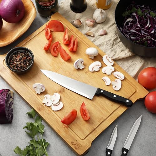 BAMBOO LAND- Kitchen Knife Set, 14 pcs, Stainless Steel Knife Set with Block and Sharpener