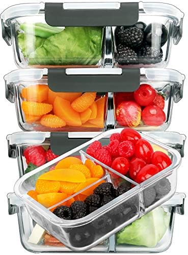 M MCIRCO 5 Pack,36 oz, 3 Compartments Glass Meal Prep Containers with Lids
