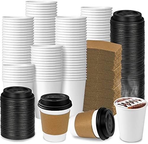 Ginkgo 100-Pack 8 oz Thickened Coffee Cups with Lids and Sleeves