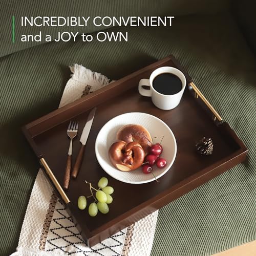 Joy&Grace Acacia Wood Ottoman Tray with Handles 17" x 13"