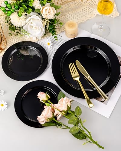 BESTVIP 200PCS Black Plastic Plates, Disposable Party Plates