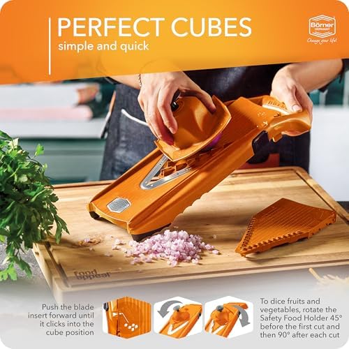 Börner Mandoline Slicer V5 (Starter Set) • Vegetable V-Slicer for Slices, Sticks & Dices in Various Sizes • With Stainless Steel V-Blade • Adjustable Kitchen Slicer • Color: Orange