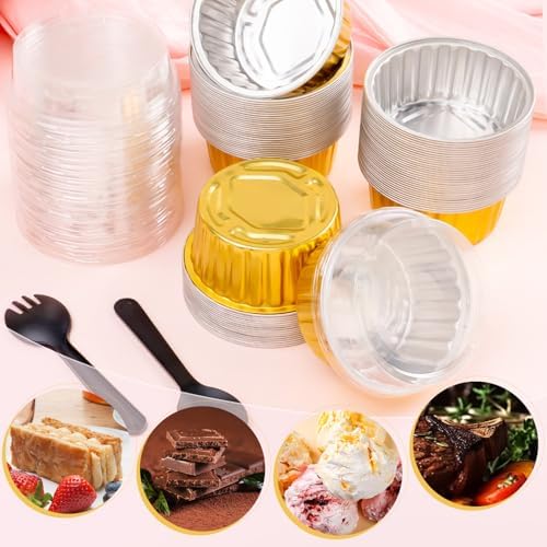 60Pcs Mini Aluminum Foil Baking Loaf Pans with Lids and Spoons