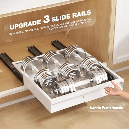 Seinloes Pull Out Cabinet Organizer, 4-Side Expandable to Fit Most Cabinets, 3 Rail Slide Out Drawers with Raising Pad for Framed & Frameless Cabinets, 11"-16" W x 13"-17" D, White, 2 Pack
