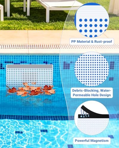Magnetic Pool Skimmer Guard Kit 15.7"×9.8", Rustproof Pool Skimmer Leaf Guard Net with Rope & Telescopic Rod, Pool Skimmer Screen Saver,Debris, Hair & Leaves Catcher for Inground & Above Ground Pools