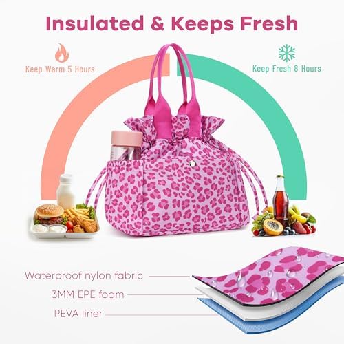 Yarnic Lunch Bag Women Insulated Lunch Bags,Cute Cheetah Reusable Lunch Box