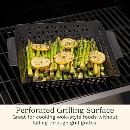 Cuisinart 11" x 11" Non-Stick Grill Wok, Perforated BBQ Grill Basket for Grilling Veggies, Meat & Stir-Fry, Outdoor Grilling Basket for Charcoal and Gas Grills