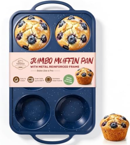 Vinino 6 Cups Jumbo Silicone Muffin Pan with Stainless Steel Frame - Blue