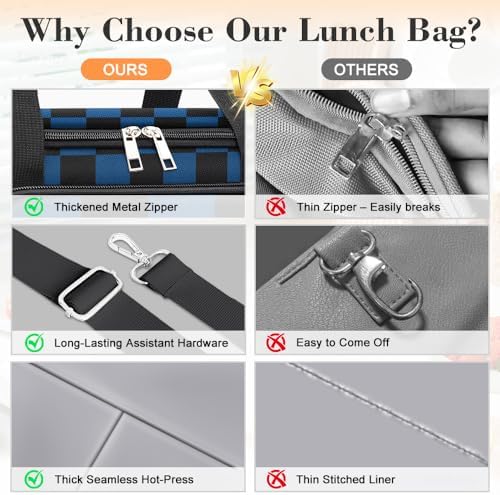 Coobiiya Insulated Lunch Box for Men & Women, Leakproof Lunch Bag Cooler Bag with 4 Pockets,Heavy Duty Lunch Bags Men Cooler Bags for Camping, Travel, Work Kayaking & Beach
