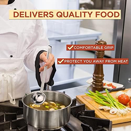 Fit Meal Prep [2 Pack] Stainless Steel Soup Ladle - One-Piece Sauce Spatula with Hook Handles, Commercial Grade Serving Spoon, Kitchen Tool for Restaurant or Home Cooking, Mirror Finish, 14.25" Long