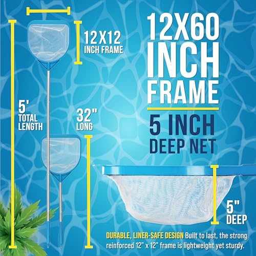 U.S. Pool Supply Pool and Spa Skimmer Net with Pole, Handheld Fine Mesh