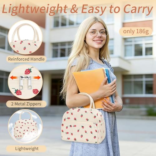 Coobiiya Corduroy Lunch Bag Lunch Box for Women Men, Cute LunchBag Lunch Tote Bags Insulated Reusable LunchBox Large Capacity Cooler Bag for Work Travel Picnic
