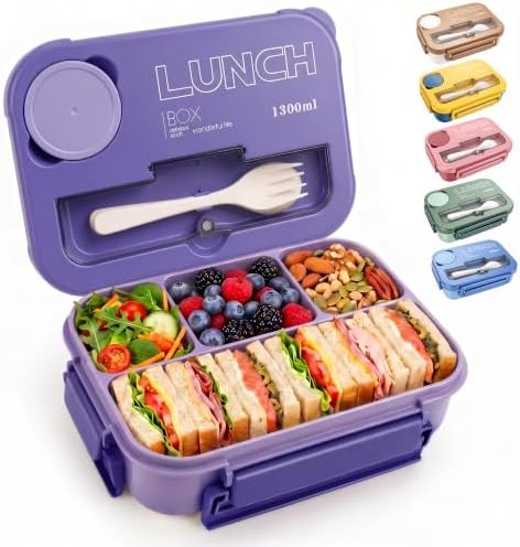 Bento Box Adult Lunch Box, Lunch Containers for Adults 44.5 Oz/5 Cup,Purple