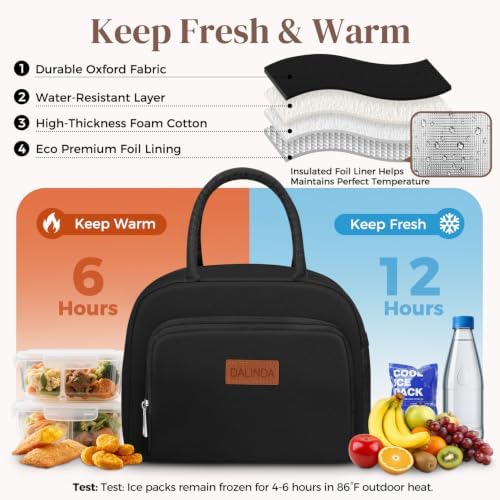 DALINDA Lunch Bag Lunch Box for Women Men, Insulated Lunch Bags Water-Resistant Cute Cooler Lunch Tote Bag, Reusable Large Capacity for Work Travel Picnic
