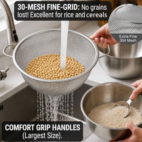 HAPPY KIT 18/8 Stainless Steel Bowl and Colander Set, 6-Piece, Nesting