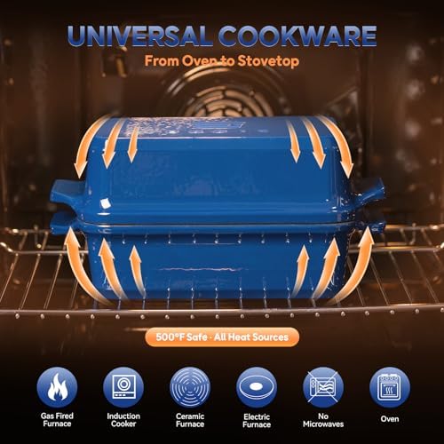 Enameled Cast Iron Dutch Oven for Bread Baking, 9×5 Dutch Oven Pot with Lid, 2 in 1 Sourdough Bread Pans for Baking with Lid, Roasting & Braising, Easy Release, Oven & Induction Safe (4.2 QT,Blue)