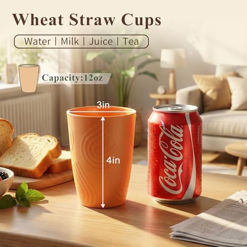 12oz Wheat Straw Cups Set of 6, Plastic Cups Reusable (Multicolor)