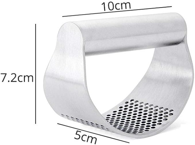 Garlic Press Rocker Stainless Steel, Fruit Crusher with Comfortable Handle Porous Surface, Easy Use & Clean, Vegetable Squeezer Kitchen Tool