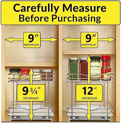 LYNK PROFESSIONAL® Pull Out Spice Organization for Cabinets - 8-3/8 inch Wide – Spice Rack for Inside Cabinets, Slide Out Spice Rack Organizer for cabinet – Pull Out Spice Rack, Sliding 2 Tier Chrome
