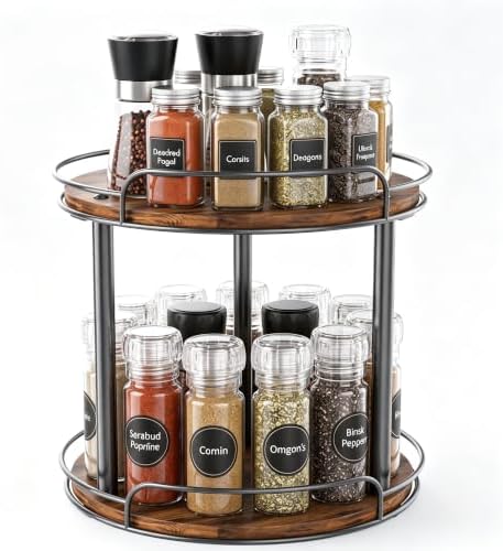 2-Tier Lazy Susan Spice Rack, 12'' Rotating Turntable for Cabinet