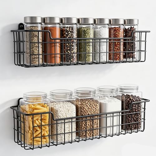 Wall Mounted Spice Rack Organizer, 2 Pack, Black