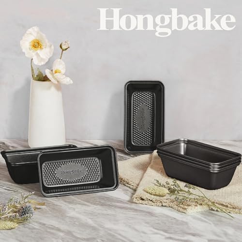 HONGBAKE 3 Pack Nonstick Mini Loaf Pans, 6 x 3.3 x 2 Inch Small Bread Pans for Homemade Bread, Tiny Banana Baking Tins with Diamond Texture, Non-toxic Mini Meatloaf Pans Set, Dark Gray