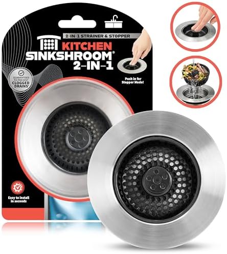 SinkShroom Kitchen Sink Drain Strainer, 2-in-1 Pop-Up Sink Stopper & Strainer with Removable Anti-Clog Basket, 304 Stainless Steel, Fits 3"-3.4" US Standard Drains, Easy Clean Food Catcher