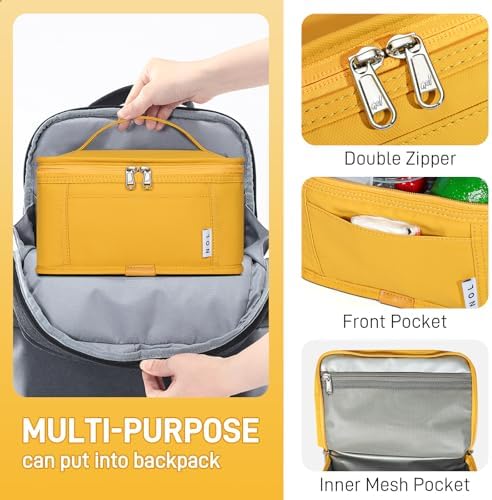 NOL Small Lunch Bag Mini Lunch Box Insulated Lunch Bag for Men/Women Leakproof Cooler Tote Bag Lightweight Nylon Waterproof Lunch Box For Work, Earth-yellow