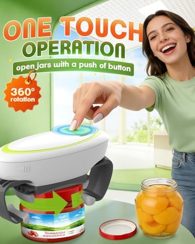 Electric Jar Opener One Button High Torque, Hands-Free Jar Opener for Weak Hands & Seniors, Battery Operated Jar Opener Kitchen Tool Fits Most Jar Sizes White+Green