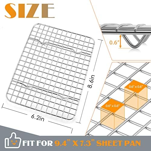 Small Baking Cooling Rack Set of 2, E-far Stainless Steel Toaster Oven Rack for Cooking Roasting Grilling Meat, 8.6” x 6.2” Metal Bakeable Wire Racks for Cookie Cake Bacon - Dishwasher Safe