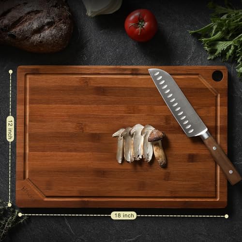 Hiware Wood Cutting Boards for Kitchen, Heavy Duty Bamboo Cutting Board with Juice Groove, Bamboo Chopping Board Set for Meat, Vegetables - 18" x 12"