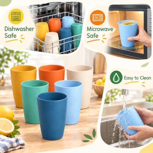 Wheat Straw Cups 16 OZ, Plastic Drinking Glasses (Multicolor)