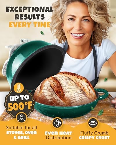 CRUSTLOVE 5 QT Enameled Dutch Oven for Bread Baking with Lid & Starter Kit
