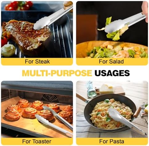 2 Pcs Tongs For Cooking - 9 Inch and 12 Inch, Stainless Steel Kitchen Tongs, Heat Resistant 1100°F, Pull Ring Lock, Solid Wood Handles, For Grilling, Barbecuing, Cooking