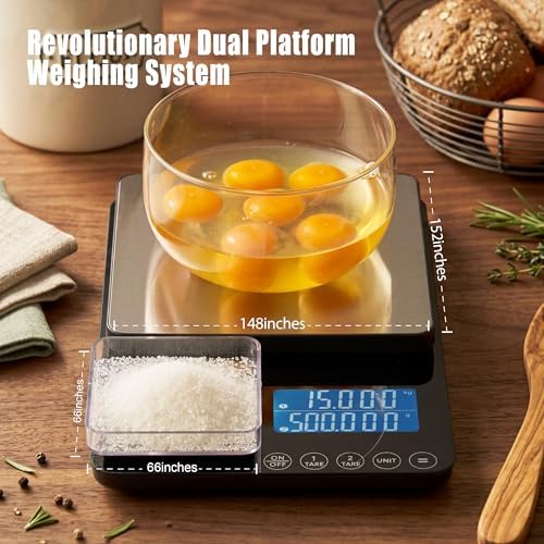 Dual Platform Kitchen Scale, Digital Food Scale with Dual Display, Two Scales in One for Heavy and Precise, 33lb/0.01g/0.001oz, Stainless Steel, 7 Units Tare, for Baking, Sourdough, Cooking