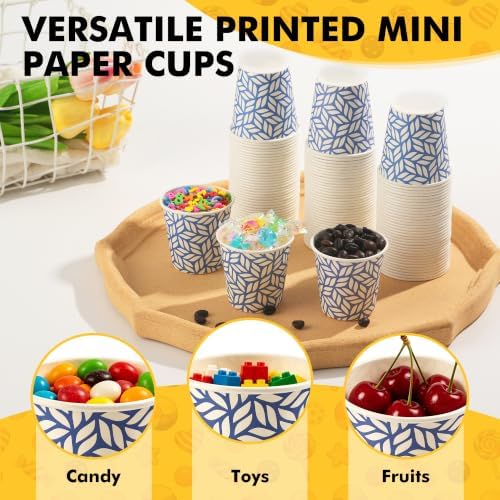 RACETOP 3 oz Bathroom Cups 100 Pack, Small Paper Cups, Blue Leaf