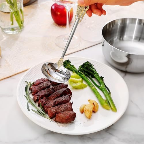 KEAWELL Premium Luxury 7.5-Inch Gravy Ladle (1, Gold Accent)