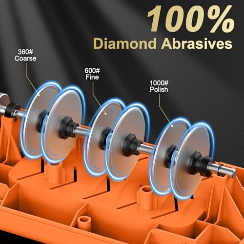 2026 New Electric Knife Sharpener for Kitchen Knives, 3-Stage Professional Automatic Quickly Sharpening/Polishing System with 100% Diamond Abrasives, 20° Precision Angle, Non-Slip Base, Black/Orange