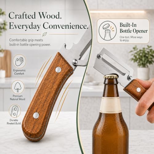 3-in-1 Vegetable Peeler with Bottle Opener, Wooden Handle